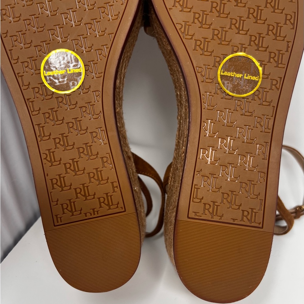 Ralph Lauren Leona Espadrille Size 10 Suede Brown Platform Wedge sandals New - Picture 12 of 12